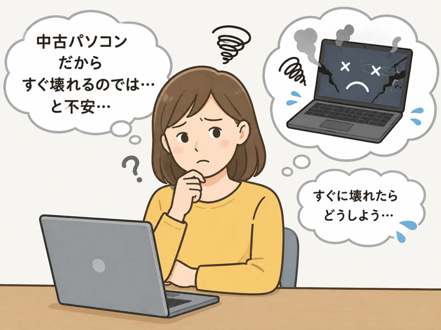 中古パソコンだからすぐ壊れるのではと不安に思う